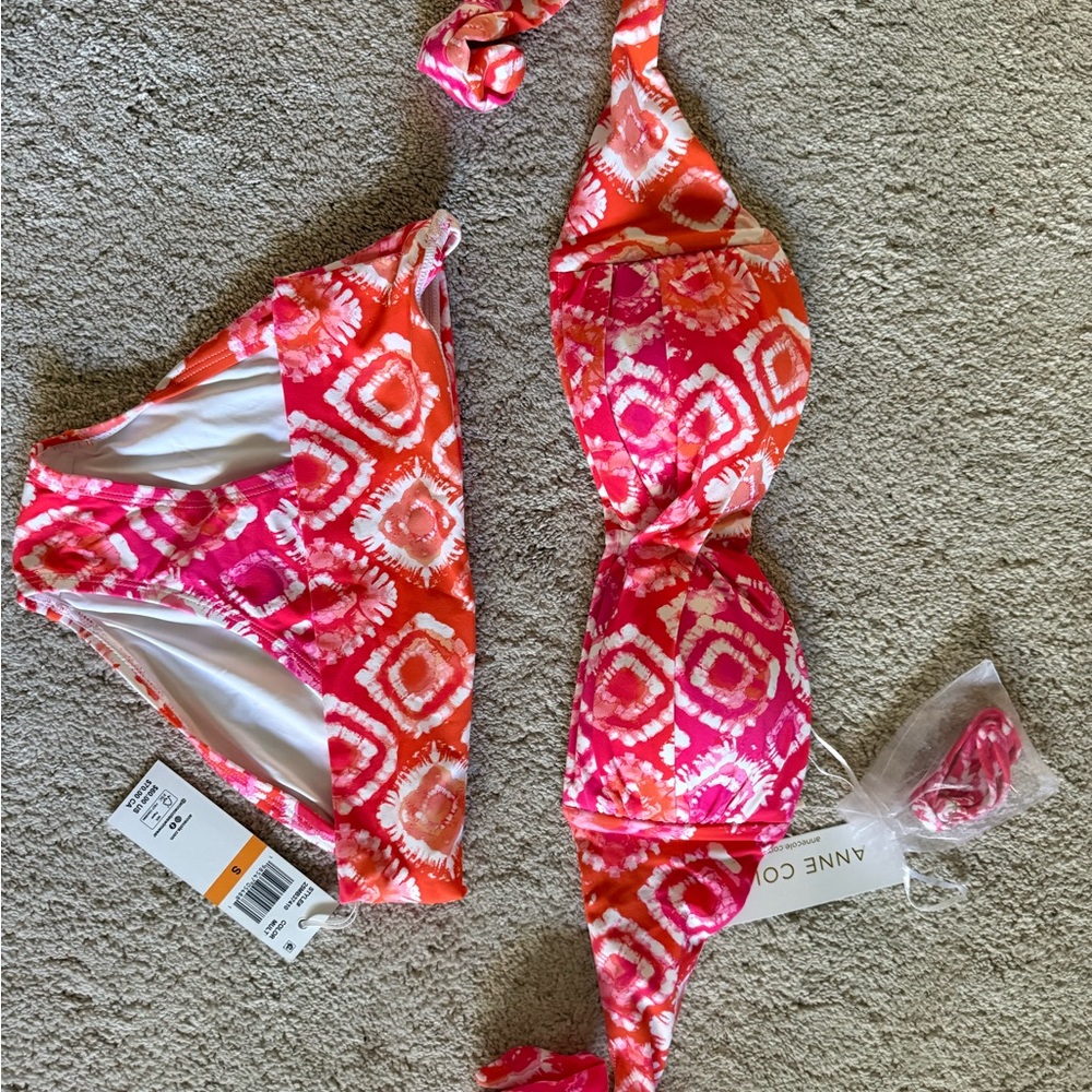 Anne Cole Pink and Orange Tie-Dye Pattern Bikini Set